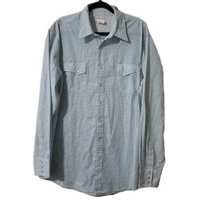 Wrangler Wrancher Men’s XL Blue Green Plaid Western Pearl Snap Button Up Shirt